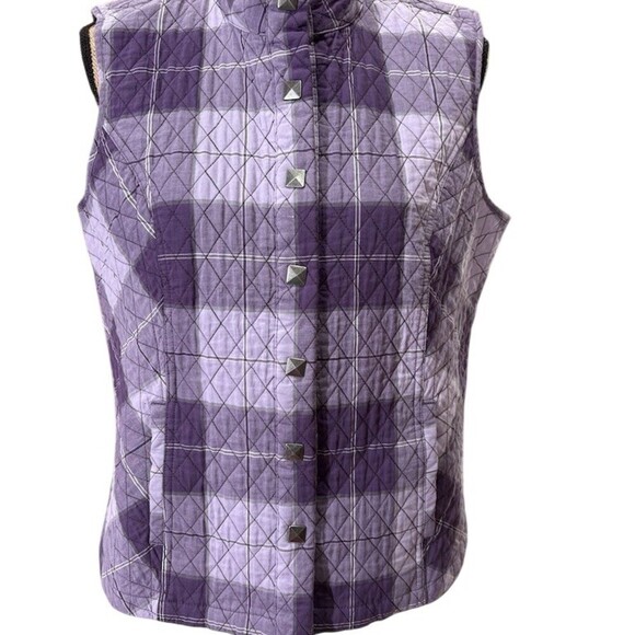 Christopher & Banks Jackets & Blazers - Christopher & Banks Vest Womens XL Purple Plaid Quilted Snap Front Pockets